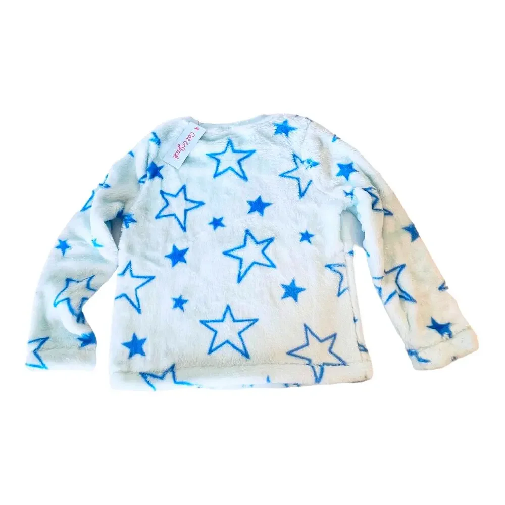 Furry Fleece Blue Star Shirt 7/8 Medium Girls Boys Soft Long Sleeve Tee Top New